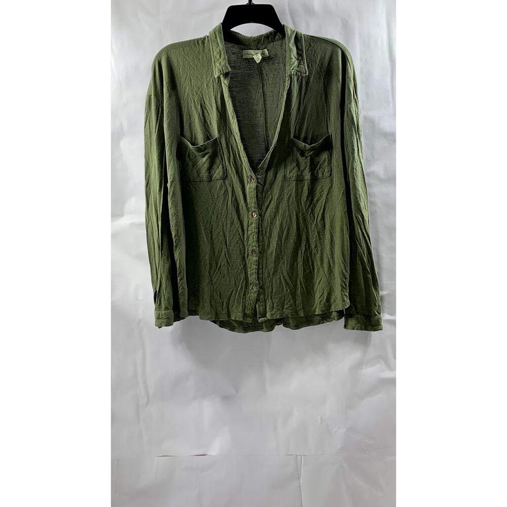 STARING AT STARS Women's Olive Green Button-Up V-Neck Long Sleeve Top SZ M